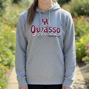 Owasso Rams Pullover Hoodie Gray Athletic School Spirit Women's Size S